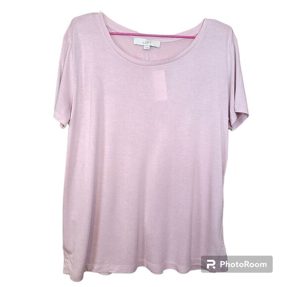 NWT LOFT Size Small Pastel Pink Scoopneck Short Sleeve T-Shirt Exposed Seam Top - Picture 1 of 8